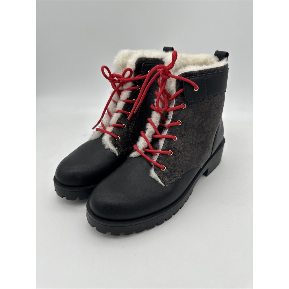 COACH Size 7.5B Women's Boot Black Mahogany Coated Cotton Signature C LORRAINE - Picture 2 of 6